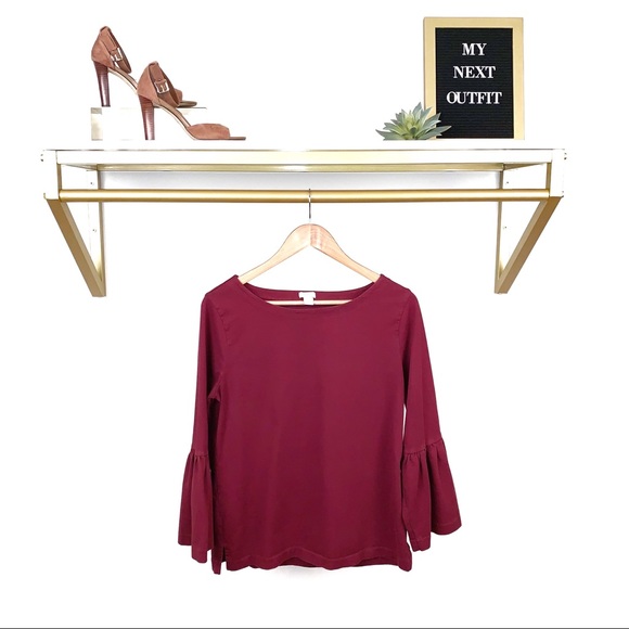 J. Crew Burgundy Bell Sleeve Tee - Picture 1 of 11